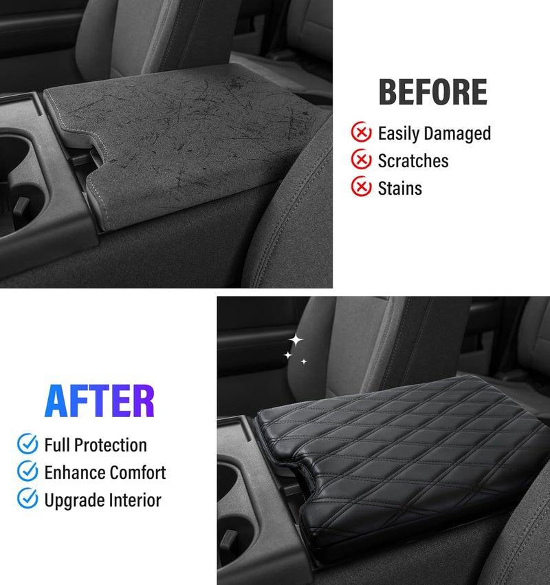 Sinvanho Thickened Center Console Armrest Cover with Hidden Pockets for 2015-2025 F150 Accessories, 2017-2025 F250 F350 F450, PU Leather Middle Console Protective Cover (Jump Seat Console Only) - Image 5